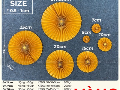 Quạt giấy nhung xịn có nếp Vàng Đỏ [Nhiều cỡ - Cao cấp] QUAT-09